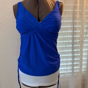 Blue Ruched Wrap Tank Top for Swim